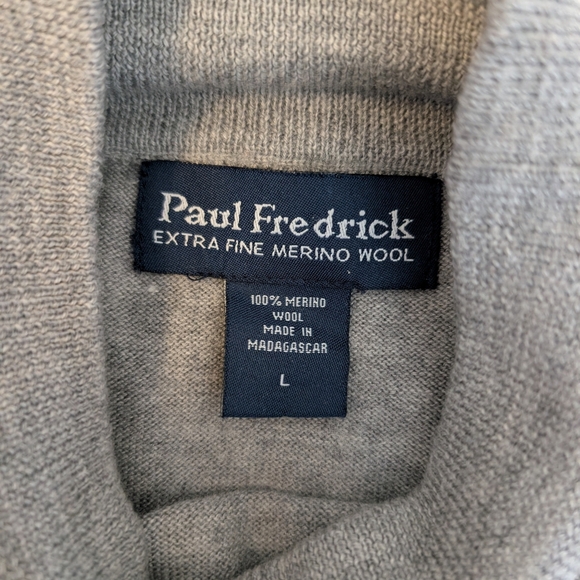 Paul Frederick Men Large 100% Extra Fine Merino Wool Sweater Gray Grunge Grandpa - Picture 6 of 7